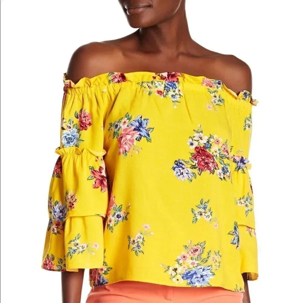 Nordstrom Rampage Yellow Floral Print Woven Top